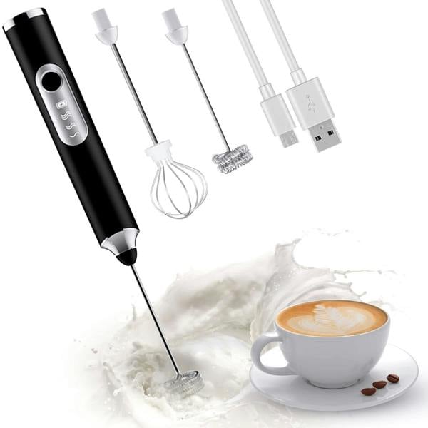 ADOV Rechargeable Handheld Milk Frother, 3-Speed Electric Coffee Whisk with 2 Heads for Latte, Cappuccino and Matcha