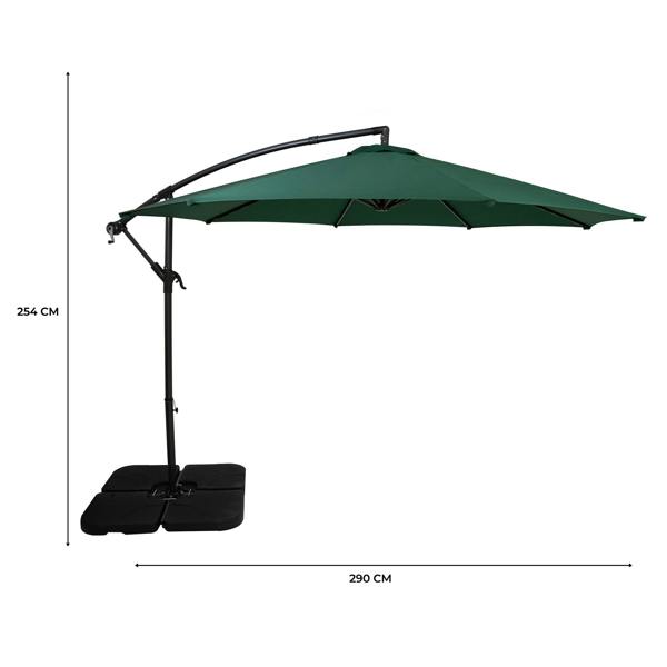 Jardi Cantilever Parasol 3m With Square Base – Green