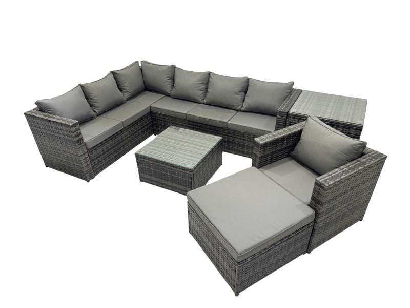 Fimous Rattan Garden Furniture Patio Furniture Sets with Corner Sofa Chair Square Coffee Table Big Footstool Side Table Dark Grey Mixed