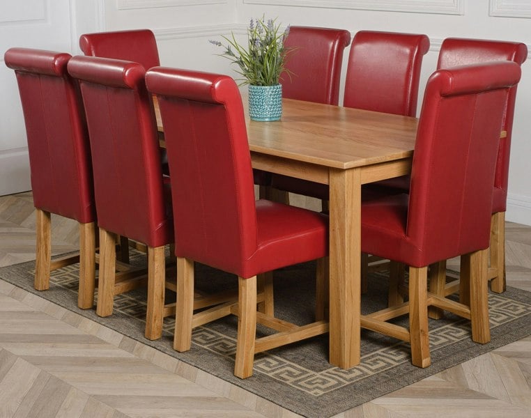 That's Furniture Oslo 180 x 90cm Large Oak Dining Set with Washington Leather Chairs