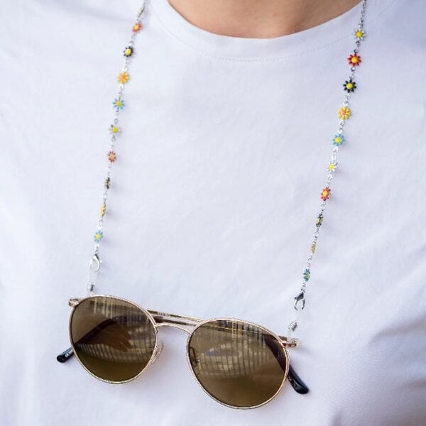 The Colourful Aura Multicolour Sun Flower Daisy Sun Glass Reading Eyewear Holder Lanyard Chain - Silver