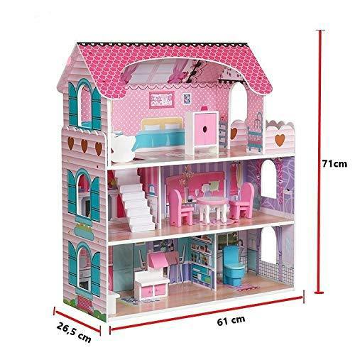 HYGRAD BUILT TO SURVIVE Wooden Play Doll House With Accessories & Furniture Role Play Doll House 4 Designs Christmas, Birthday Girls Gift (Design 1)