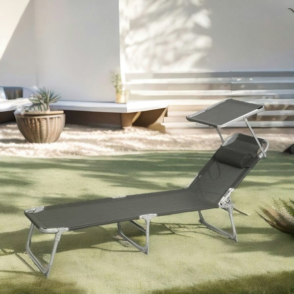 Rafaelo Mobilia Sun Lounger For Garden Folding Deck Chair Dark Grey