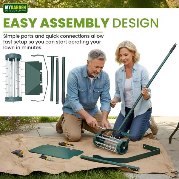 My Garden Outdoor Living My Garden Rolling Lawn Aerator with Handle 1.22M - Grass Spike Aerator Roller Steel Lawn Aerating Tool for Soil Aeration