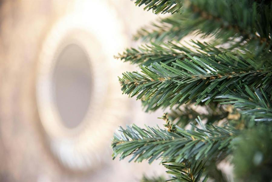 5ft to 8ft Slim Green Pine Artificial Christmas Tree with Pencil Point Tips and Metal Base image 2