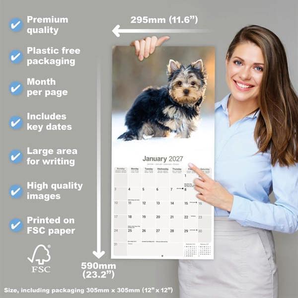 Yorkshire Terrier Puppies Calendar 2027, Wall Calendars, Month To View, Dogs, Gift