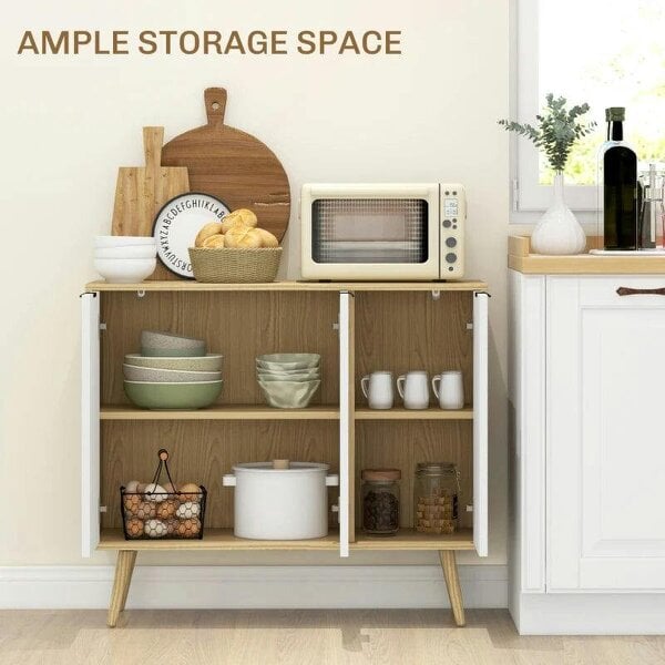 Modern Sideboard and Buffet, Dining Room Cabinet with Adjustable Shelves and 3 Doors, White
