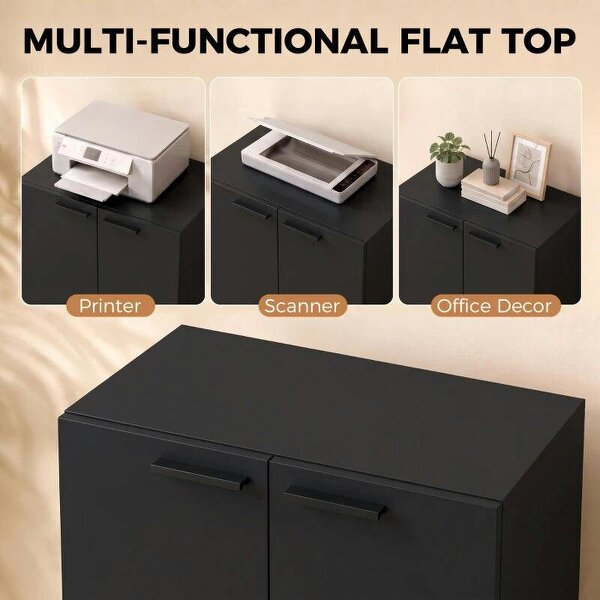 120 cm Tall Storage Cabinet Cupboard, 3-Tier File Organiser Wooden Filing Cabinet, Black