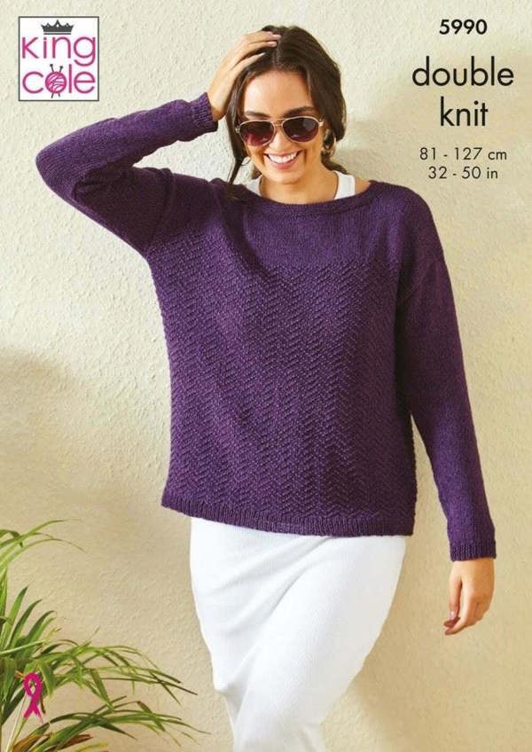 King Cole Linendale DK Knitting Pattern 5990, Tops, Sweaters for Women, 32 - 50 Inches