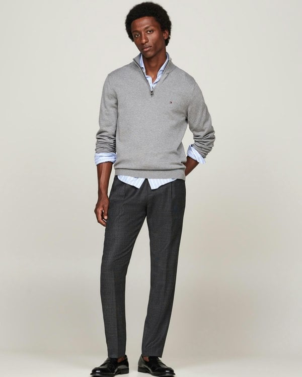 Tommy Hilfiger Essential Cotton 1/4 Zip Mock Mens Sweatshirt - Medium Grey Heather