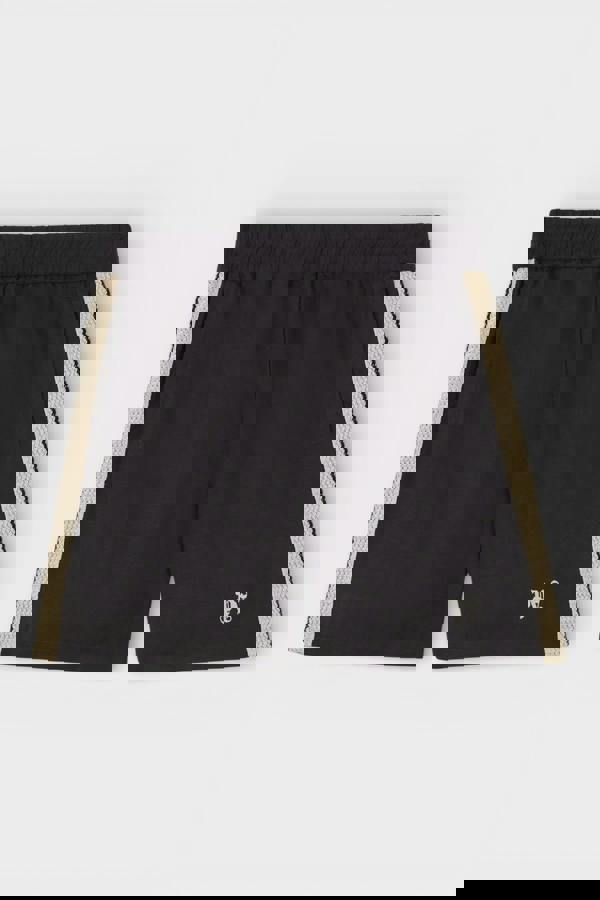 Palm Angels Monogram Embroidered Linen Shorts Black