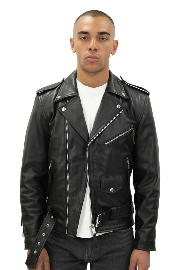 Infinity Leather Mens Fringe Hide Leather Biker Jacket- Tokyo