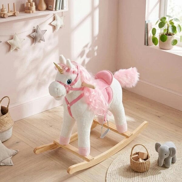 Rocking Horse, Unicorn Kids Ride on Horse with Rocking Limit, Hoofbeats, Neighing, Moving Mouth & Tail, for 1-3 Y, White