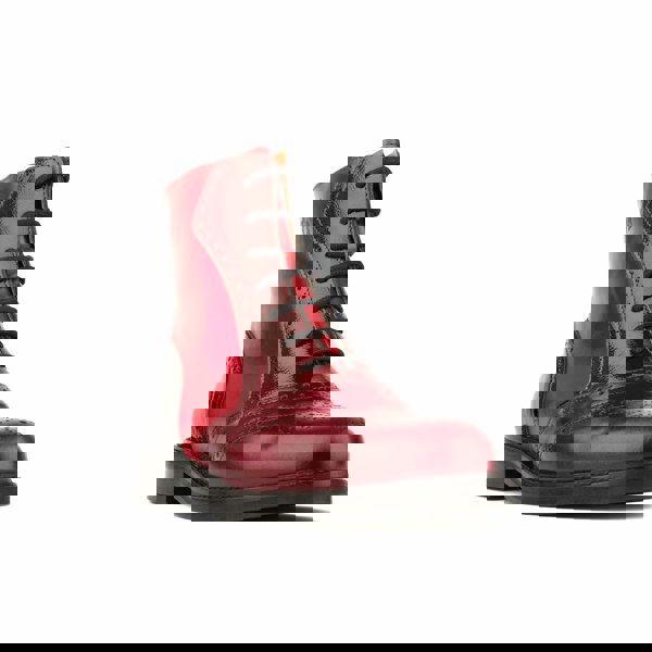 Embassy London Brick Lane Boots - Claret - Women's dark red leather oxford boot with brogue styling