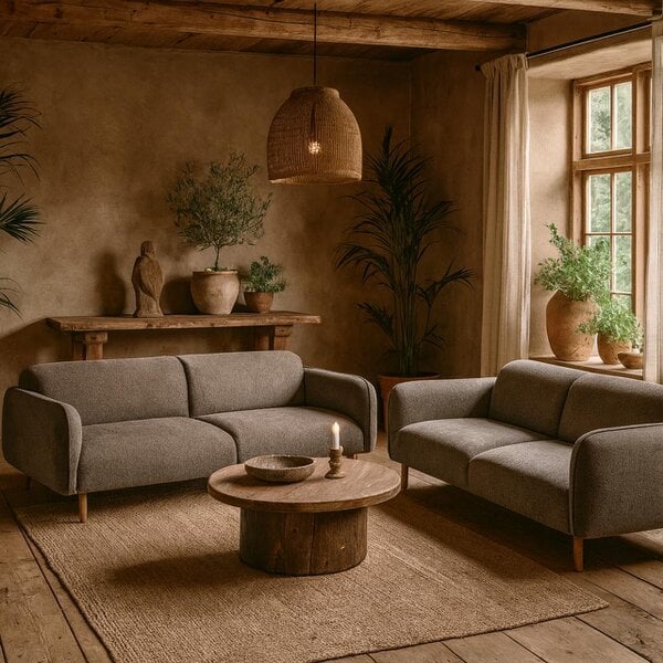 Wyld Haus Set of 2 Cambridge 3 Seater Upholstered Sofas Fay Dusty Brown Fabric