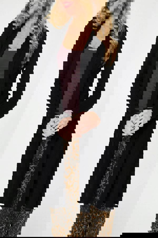 Black | Open Front Longline Relaxed Cardigan