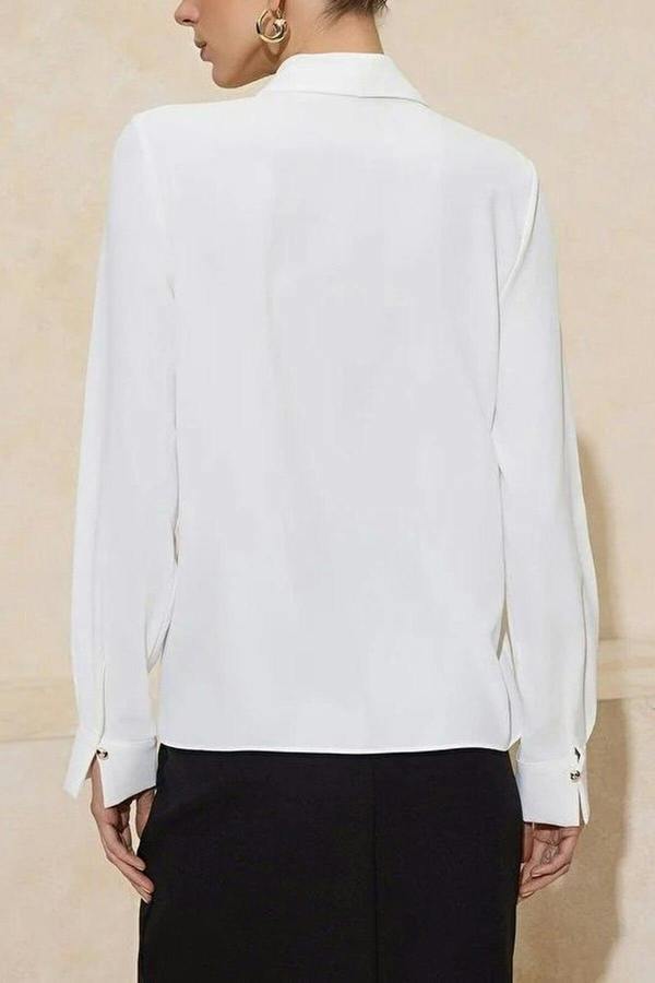 WOVCOR Fular Neck Accessory Detail Long Sleeve Satin Blouse