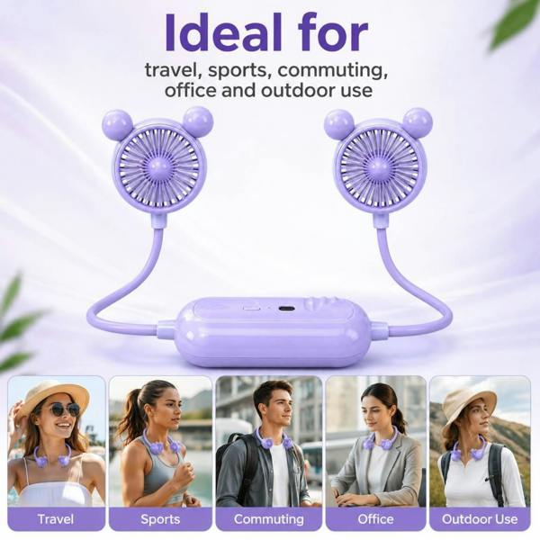 Dyzi Portable Neck Fan USB Rechargeable 3 Speed Purple