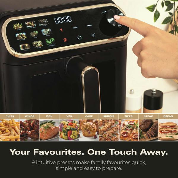 Hamilton Beach DualStack 11L Smart Air Fryer - Black & Brushed Brass