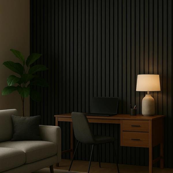 Panel Haus Colour Black Acoustic Wide Slat Wall Panel - 240cm x 30cm (2 pack)