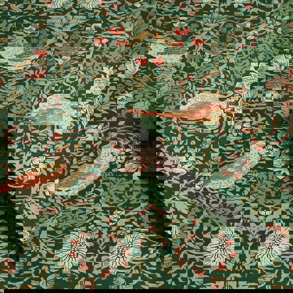 William Morris At Home Strawberry Thief Wallpaper | Rich Green