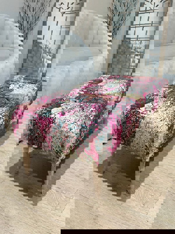 PREMIUM Elle PRINTED PATTERN FABRIC FOOTSTOOL POUFFE Footstool 