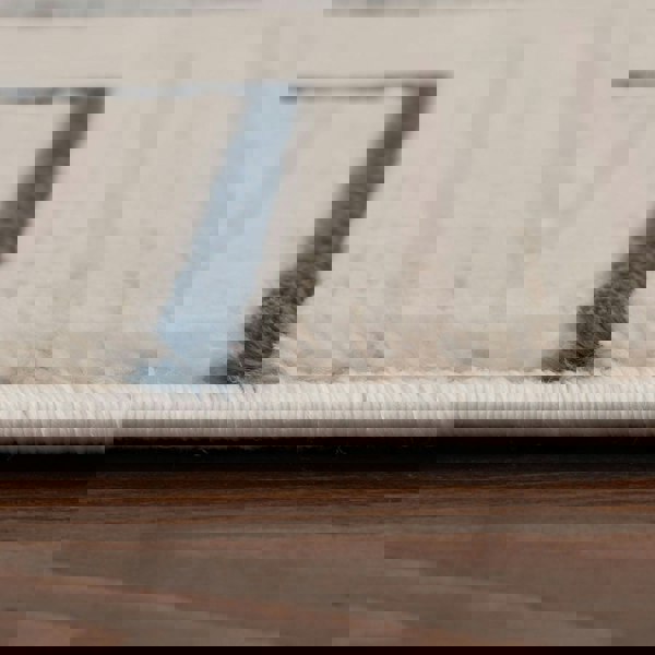 Geometric Living Room rug, blue-cream colours, stain-resistant and non-shedding