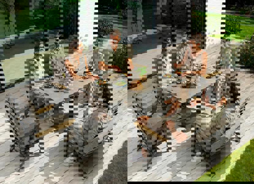 Darwin 7-Seater Corner Dining Set - Aluminium & Teak Garden Furniture The Garden Furniture Shop