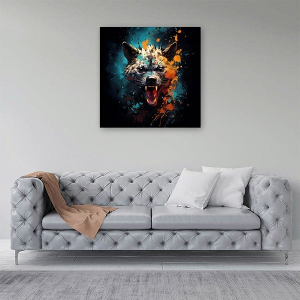 Warren Reed Splashart Angry Hyena Face Canvas