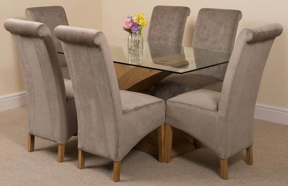 That's Furniture Valencia Oak Small Glass Dining Table & Montana Fabric Chairs