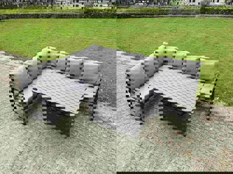 Fimous 6 Seater Aluminium Garden Furniture Set with Rising Dining Table - Dark Grey