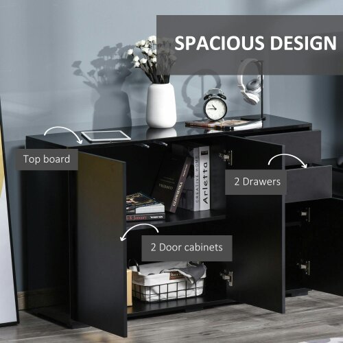 Wyld Haus Lino High Gloss Black Sideboard With Push Drawers And 3 Doors