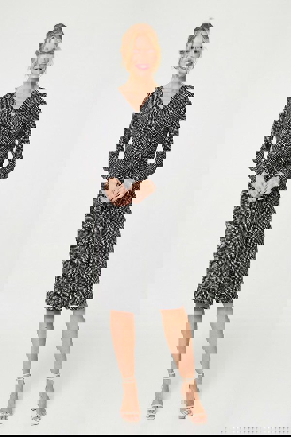 Black | Printed Twist Front Knee Length Dress
