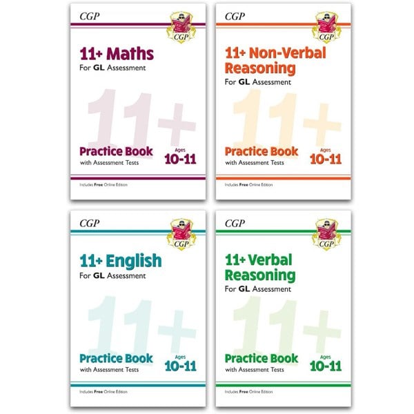 11+ GL Ages 10-11 Practice Book & Assessment Tests 4 Books Set: English, Maths, Verbal and Non-Verbal Reasoning