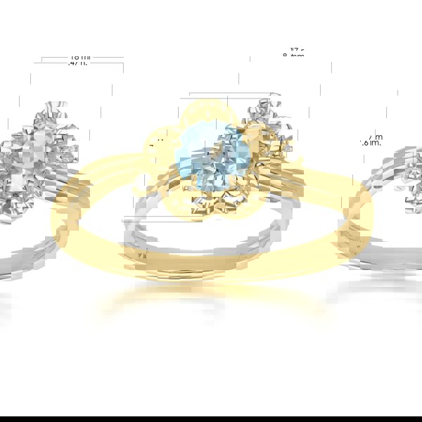 135R2049019 Floral Round Blue Topaz & Diamond Ring in 9ct Yellow Gold 3