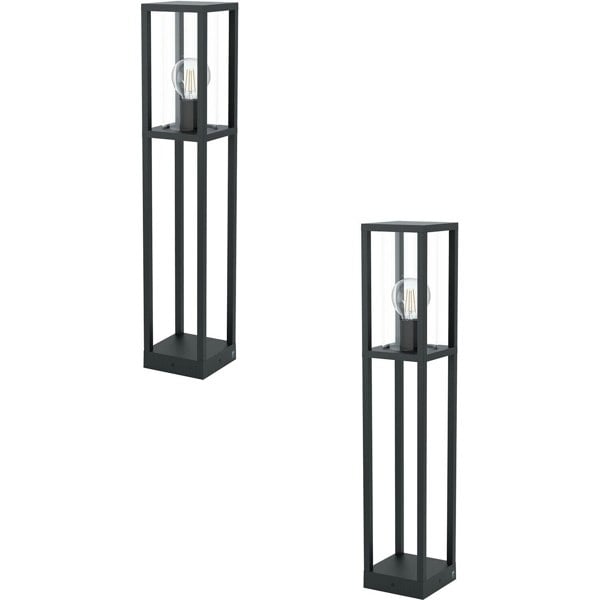 2 PACK IP44 Outdoor Bollard Light Black Cast Aluminium Box 40W E27 Tall Post Loops