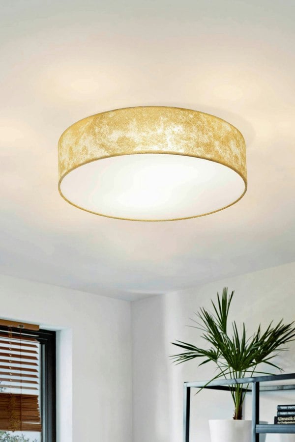 EGLO Viserbella 1-Light Fabric Champagne And Gold Ceiling Light