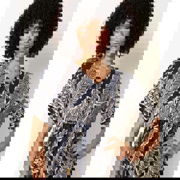 Blue Vanilla Dress With Tropical Leaf Print