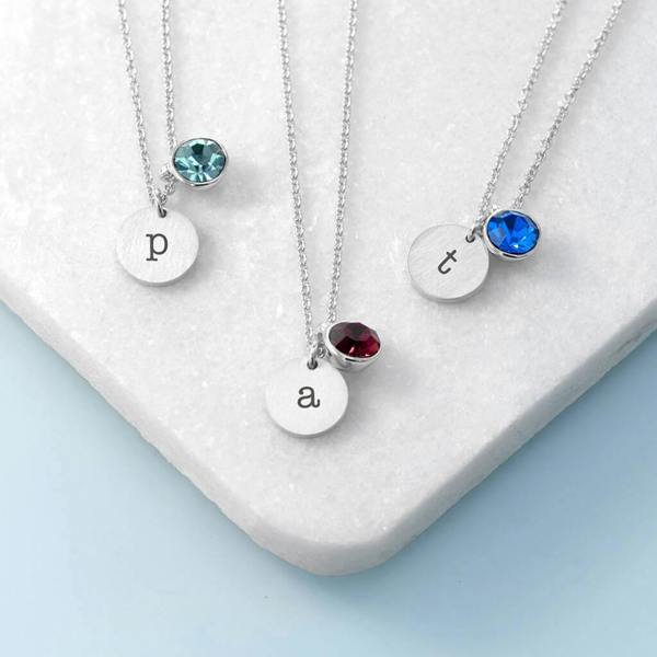 Personalised Birthstone Crystal And Disc Necklace - lifestyle shot