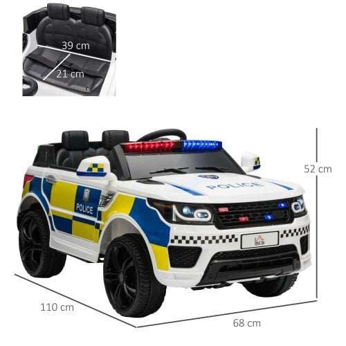 Bobobiy 12V Electric Car for Kids, Ride on Police Car with 2 Motors, Remote Control, Siren Flashing Lights, Auxiliary Wheels, for 3-6 Years, White