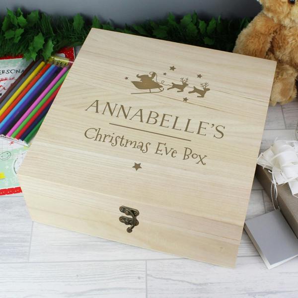 Personalised Large Wooden Christmas Eve Box - product in use