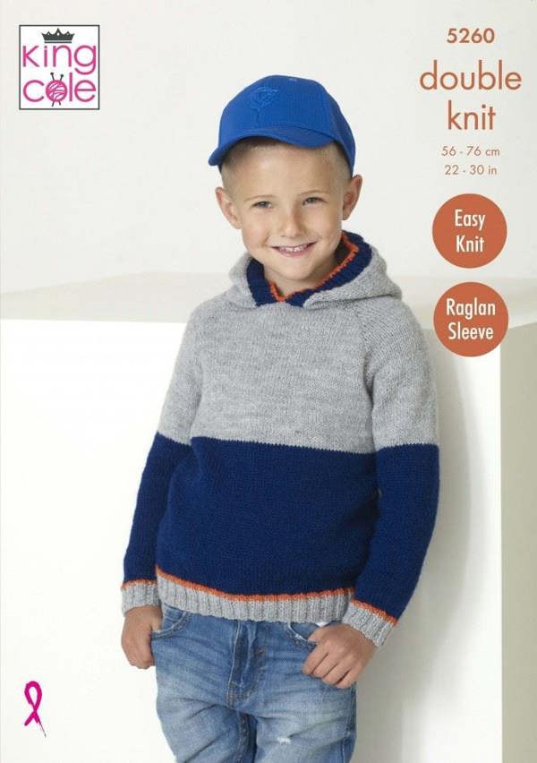 King Cole Big Value DK Knitting Pattern 5260, Sweaters, Hoodies for Kids, 22 - 30 Inches - Easy