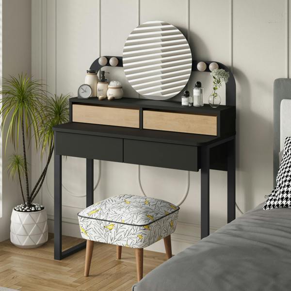 Decortie Lora Dressing Table 4-Led Lights Make-up Table Mirror 96x132cm 2-Drawer Soft-Close Storage Bedroom,Backstage