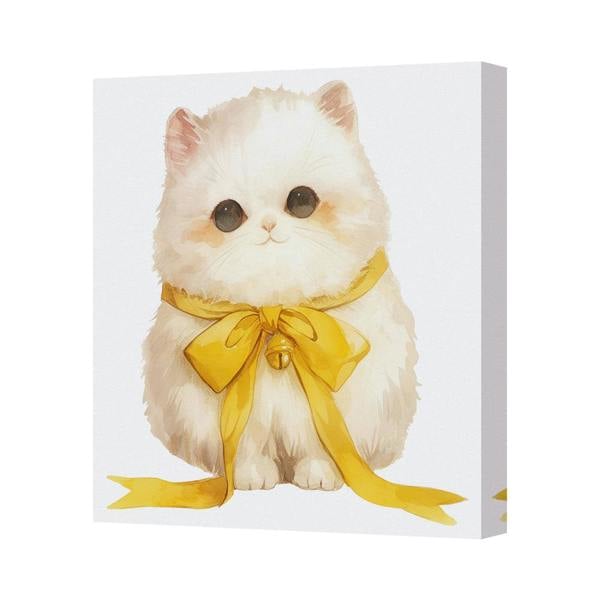 Benjamin Tate Design Whimsical Kitten With Yellow Ribbon Canvas Art Print