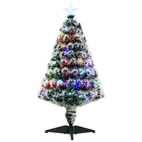 HOMCOM 3ft Artificial Prelit Christmas Tree, Snow Xmas Tree w/ Fiber Optic
