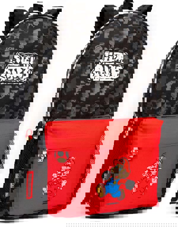 Nintendo Boys Black Logo, Mario Placement Print / Moulded Toad Zipper Backpack (One Size)