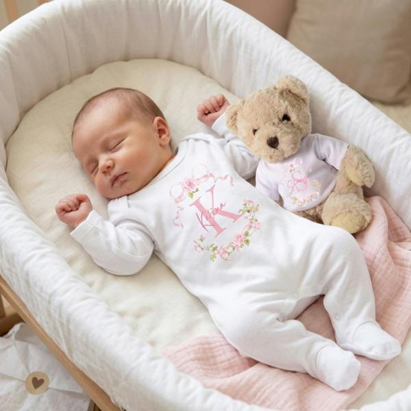 Personalised Pink Roses Baby Gift Box - Teddy & Vest