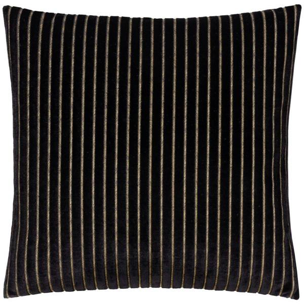 Paoletti Savoy Velvet Stripe Cushion Cover - Black - 