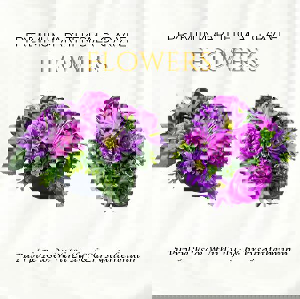 Memorials Direct Premium Artificial Grave Flowers – 24cm Purple Rose With Lily & Chrysanthemum | Weighted Pot