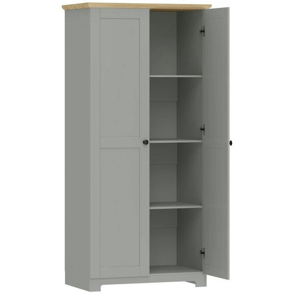 Kitchen Cupboard, 172cm Freestanding Storage Cabinet with Doors and Shelves, Grey